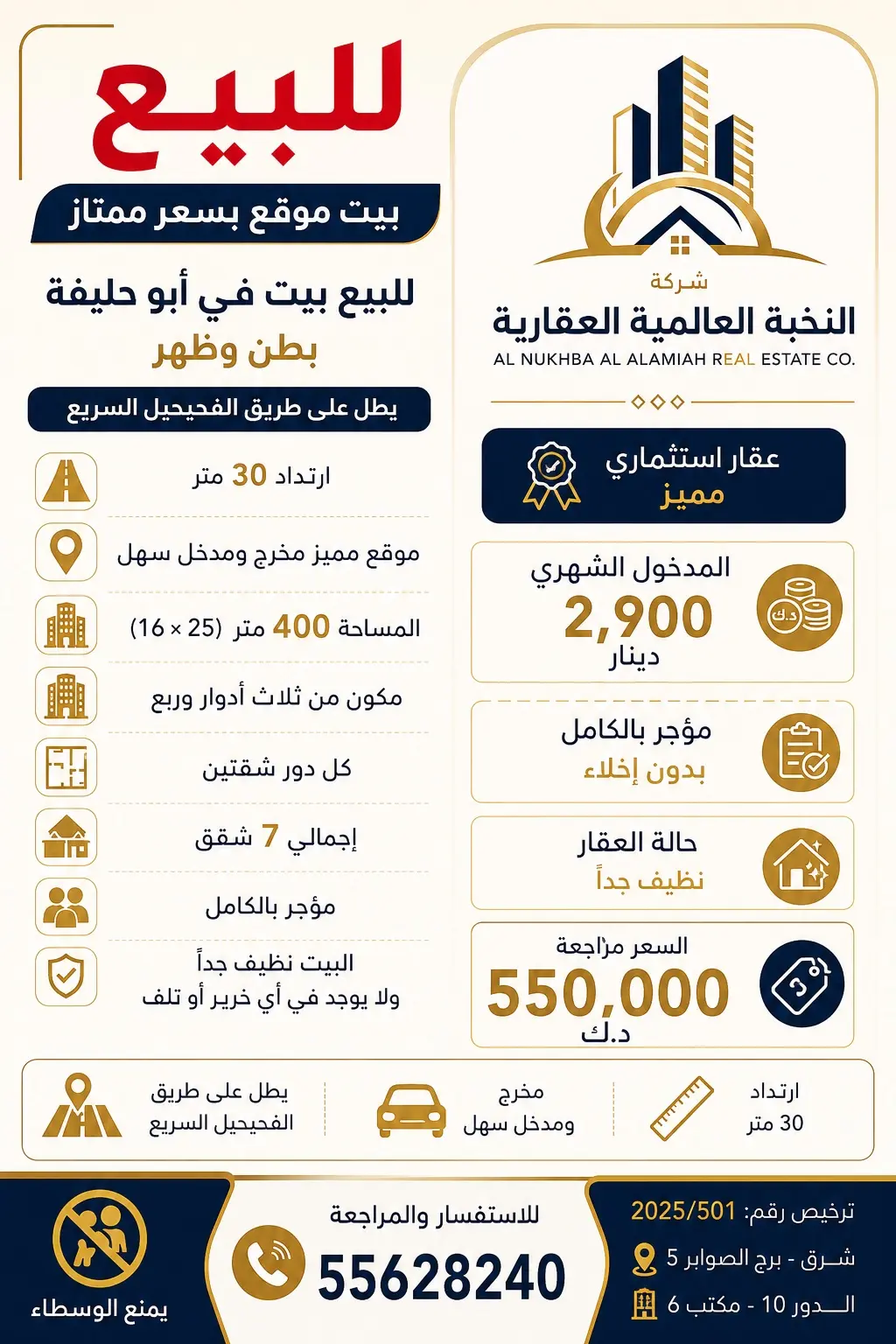 للبيع بيت في أبو حليفة موقع وارتداد