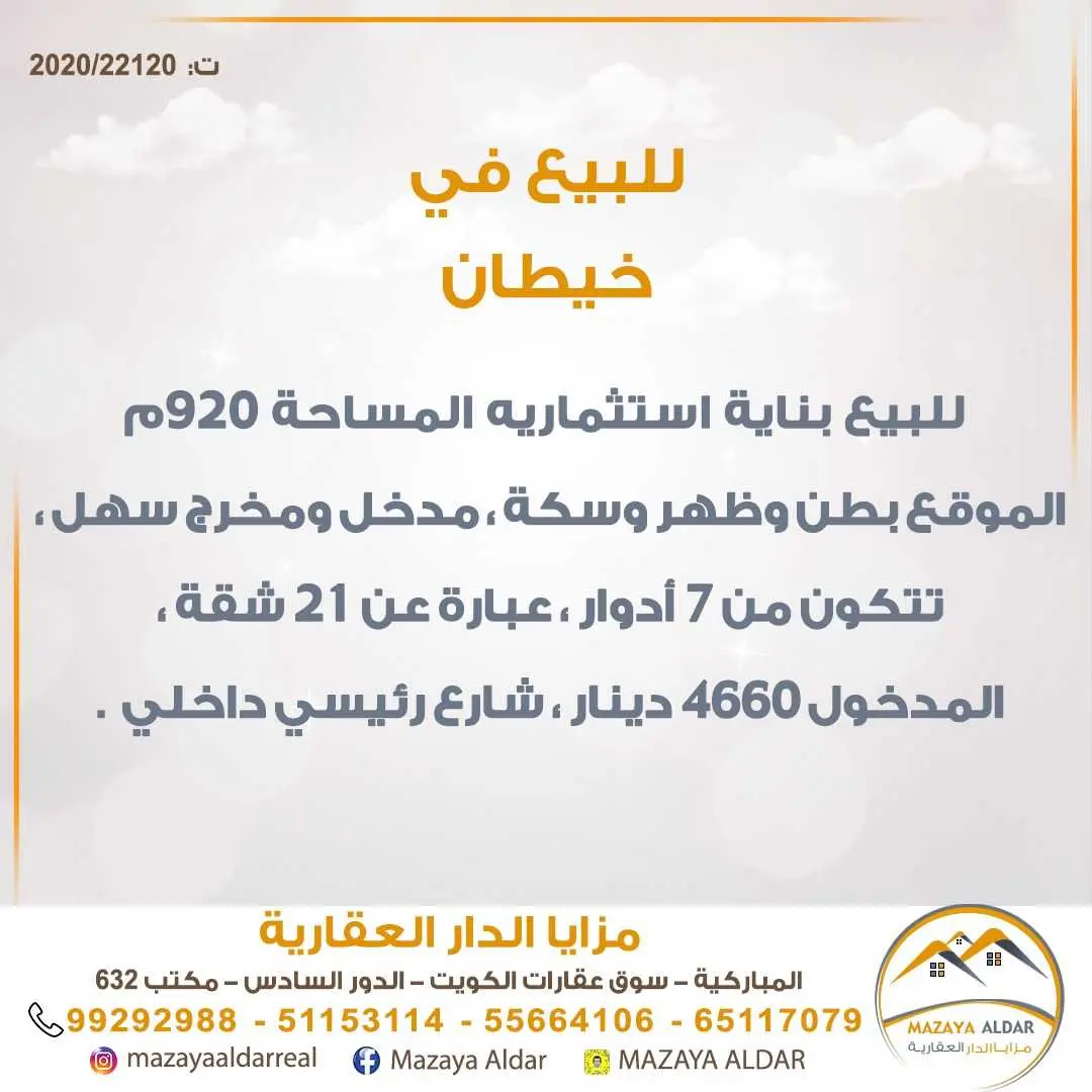 للبيع بناية استثماريه في خيطان