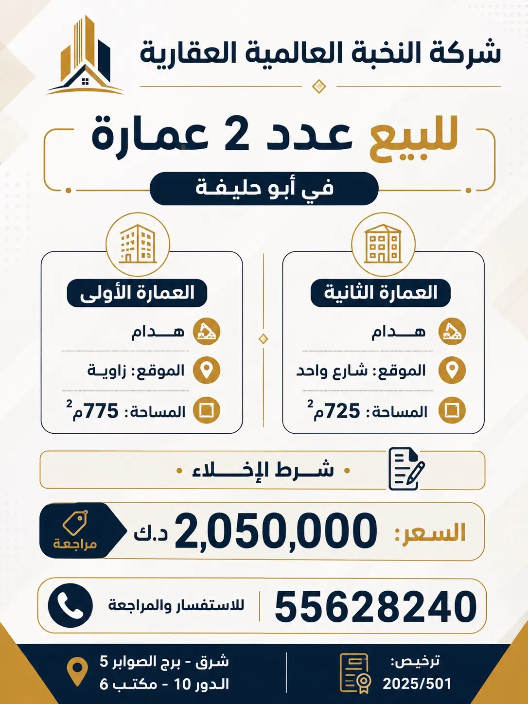 للبيع 2 عمارة في ابو حليفة 