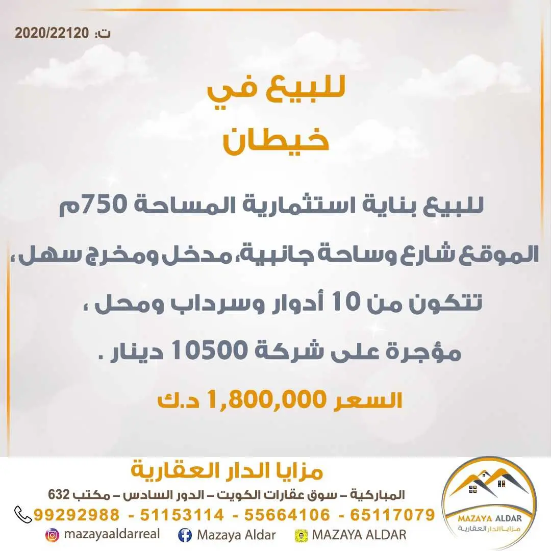 للبيع بناية استثمارية في خيطان