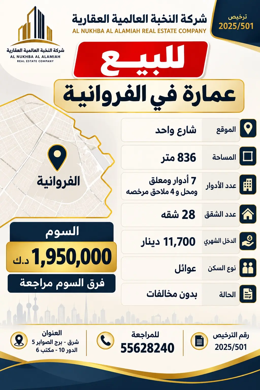 للبيع عماره في الفروانية 